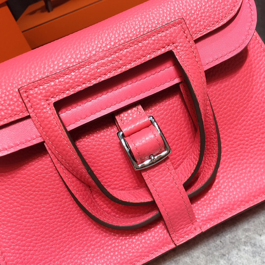 에르메스 미니 할잔백22 립스틱 핑크 은장 끌레망스 가죽